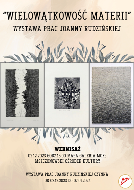 Wystawa prac Joanny Rudzińskiej w sobotę 2 grudnia w MOK!
