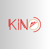 Logo kina Mszczonowskiego Ośrodka Kultury, na białym tle czerwony napis kino, na dole umieszczone logo MOK. Prosty, w...