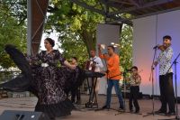 Pięcioro muzyków i jedna tancerka podczas koncertu w Amfiteatrze.