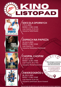 Zapraszamy do kina Mszczonowskiego Ośrodka Kultury- listopad 2025r.