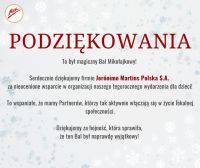 Podziękowanie za wsparcie Balu Mikołajkowego Mszczonowskiego Ośrodka Kultury