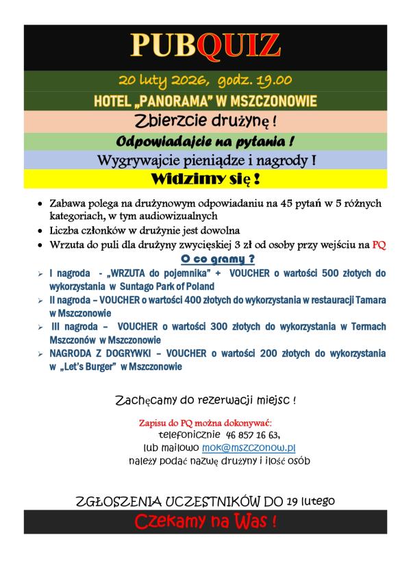 20 lutego zapraszamy na PubQuiz!