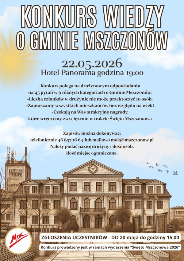 22 maja Konkurs Wiedzy o Gminie Mszczonów, zapraszamy do zapisywania drużyn!